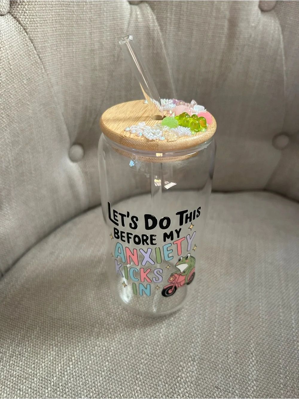Let’s Do This Before Anxiety Kicks In Junk Jewel Bamboo Lid Glass Tumbler Gift